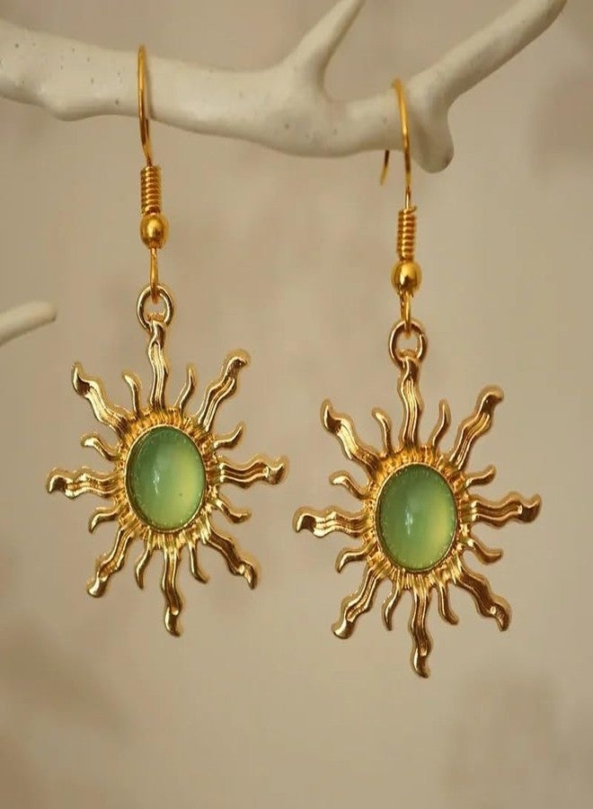 DATOA Boho Sun Necklace Earrings Set Healing Nature Stone Crystal Necklace Gothic Jewelry Gift for Women Prom Party Outfit Accessories - Gold - Image 3